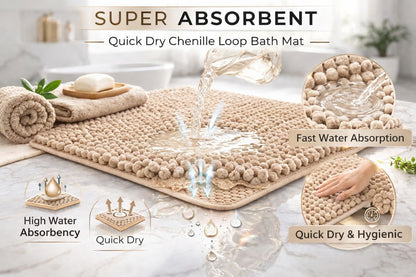 2 Piece Chenille Bath Mat Set – Soft Absorbent Non Slip Bathroom Rugs | Night Zone