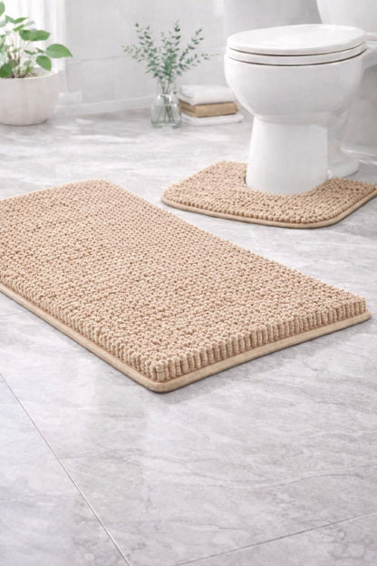 2 Piece Chenille Bath Mat Set – Soft Absorbent Non Slip Bathroom Rugs | Night Zone