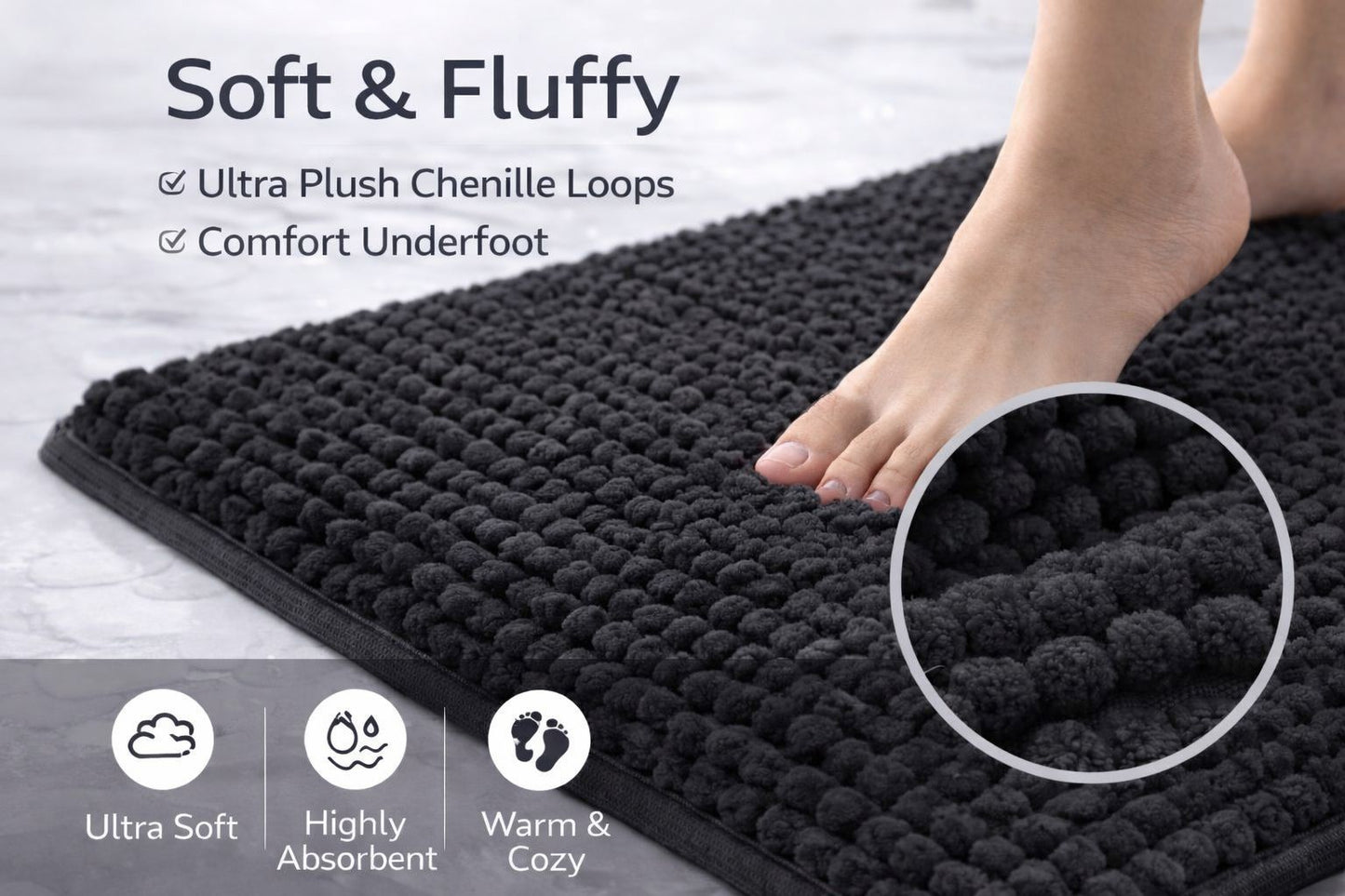 2 Piece Chenille Bath Mat Set – Soft Absorbent Non Slip Bathroom Rugs | Night Zone