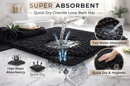 2 Piece Chenille Bath Mat Set – Soft Absorbent Non Slip Bathroom Rugs | Night Zone