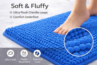 2 Piece Chenille Bath Mat Set – Soft Absorbent Non Slip Bathroom Rugs | Night Zone