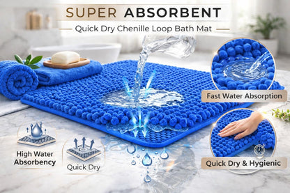 2 Piece Chenille Bath Mat Set – Soft Absorbent Non Slip Bathroom Rugs | Night Zone