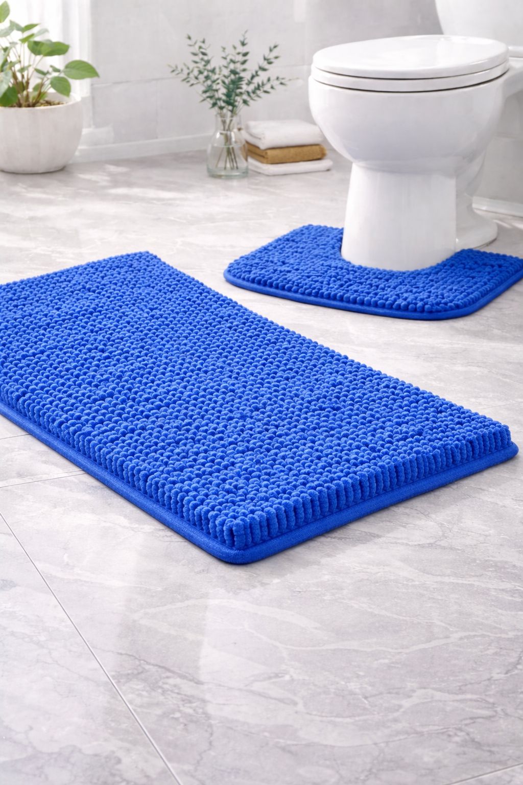 2 Piece Chenille Bath Mat Set – Soft Absorbent Non Slip Bathroom Rugs | Night Zone