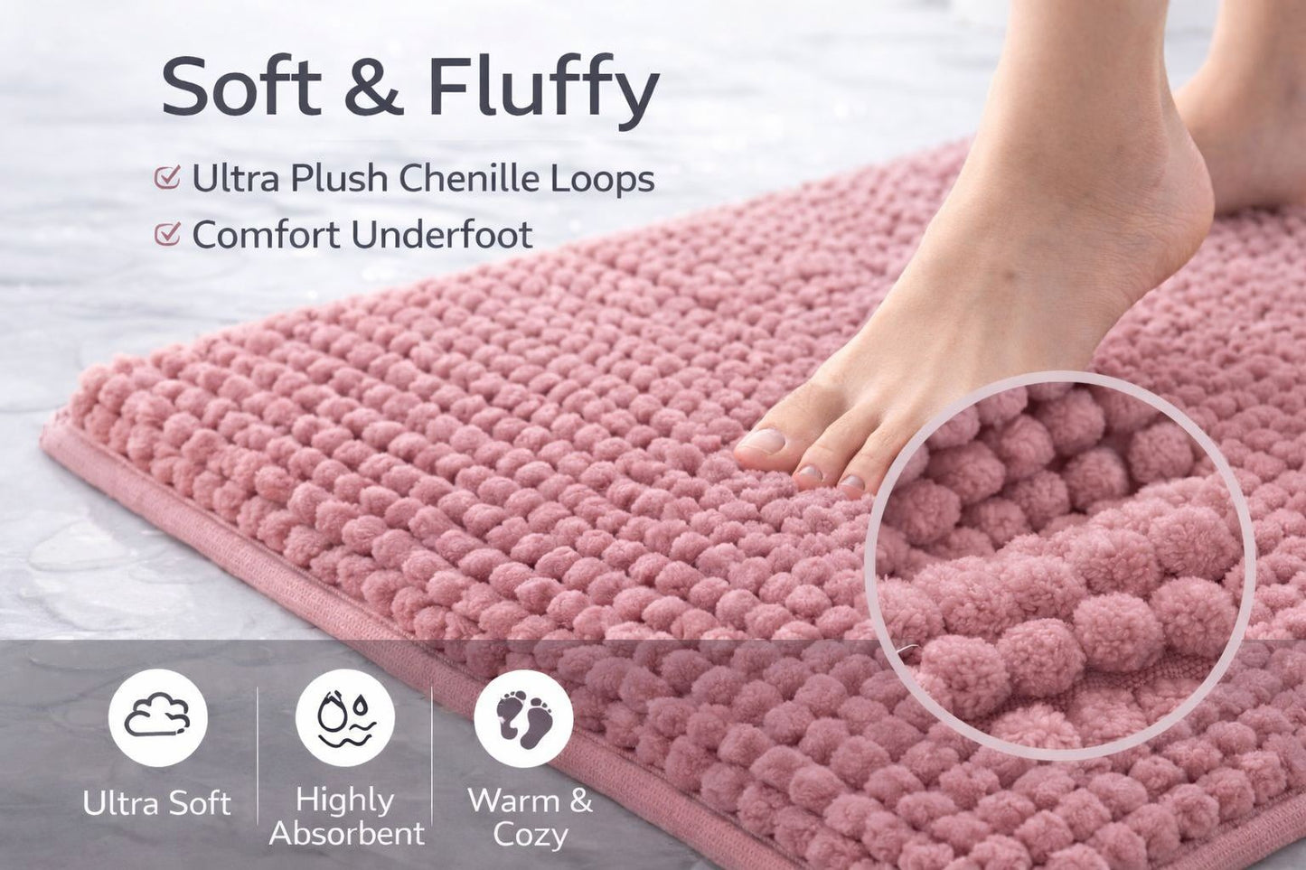 2 Piece Chenille Bath Mat Set – Soft Absorbent Non Slip Bathroom Rugs | Night Zone