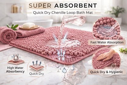 2 Piece Chenille Bath Mat Set – Soft Absorbent Non Slip Bathroom Rugs | Night Zone
