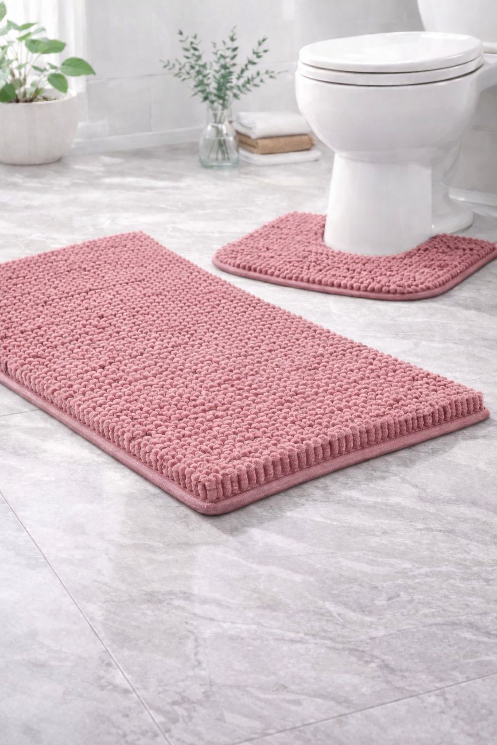 2 Piece Chenille Bath Mat Set – Soft Absorbent Non Slip Bathroom Rugs | Night Zone