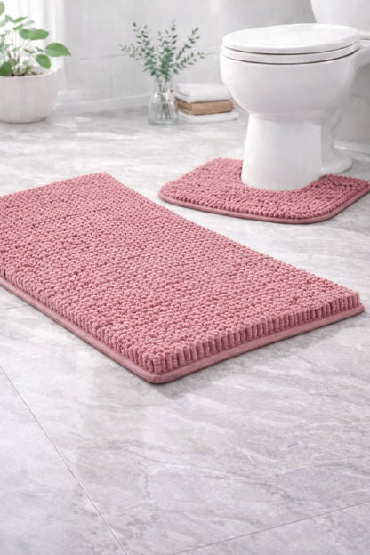 2 Piece Chenille Bath Mat Set – Soft Absorbent Non Slip Bathroom Rugs | Night Zone