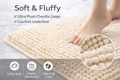 2 Piece Chenille Bath Mat Set – Soft Absorbent Non Slip Bathroom Rugs | Night Zone