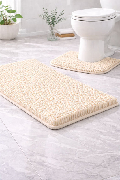 2 Piece Chenille Bath Mat Set – Soft Absorbent Non Slip Bathroom Rugs | Night Zone