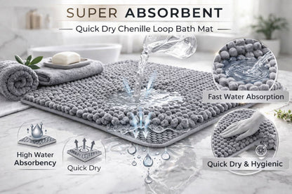2 Piece Chenille Bath Mat Set – Soft Absorbent Non Slip Bathroom Rugs | Night Zone