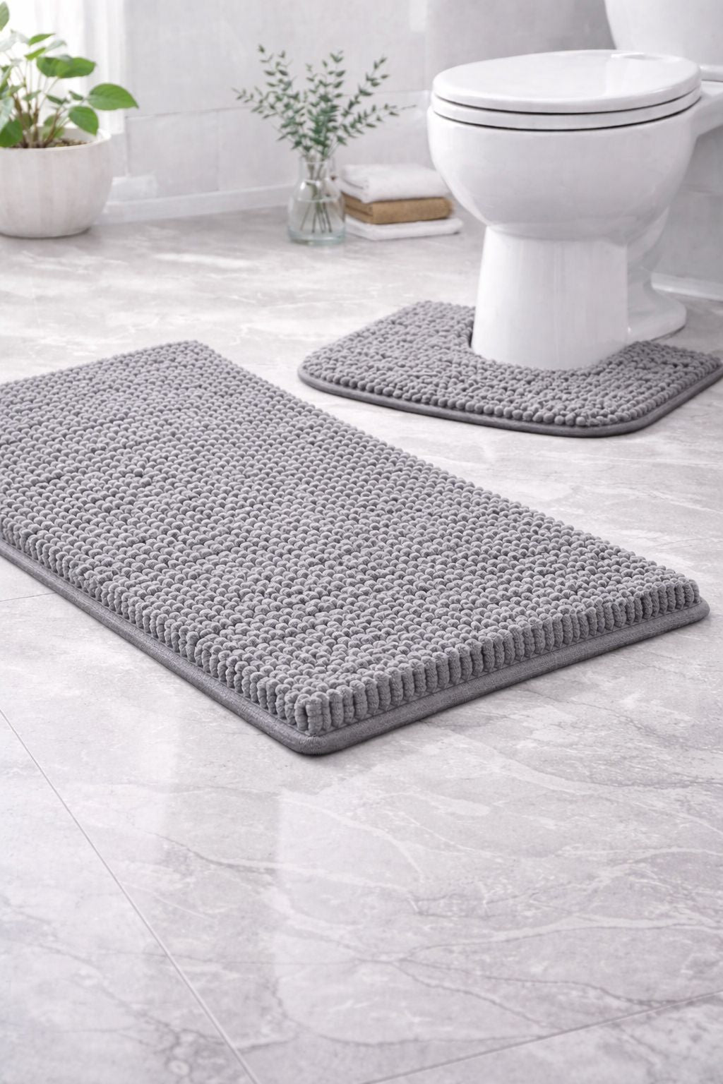 2 Piece Chenille Bath Mat Set – Soft Absorbent Non Slip Bathroom Rugs | Night Zone