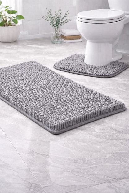 2 Piece Chenille Bath Mat Set – Soft Absorbent Non Slip Bathroom Rugs | Night Zone