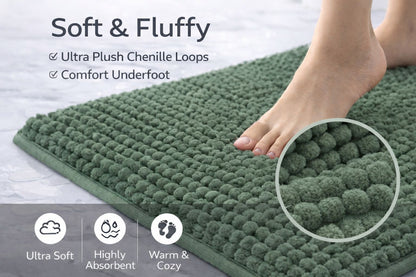 2 Piece Chenille Bath Mat Set – Soft Absorbent Non Slip Bathroom Rugs | Night Zone