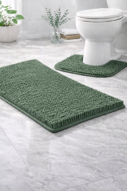 2 Piece Chenille Bath Mat Set – Soft Absorbent Non Slip Bathroom Rugs | Night Zone