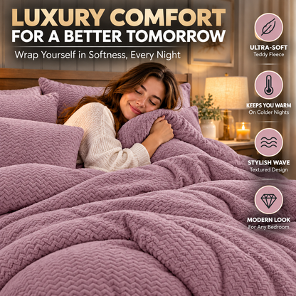 Teddy Fleece Waves Duvet Cover Set with Matching Cushion Covers | Night Zone