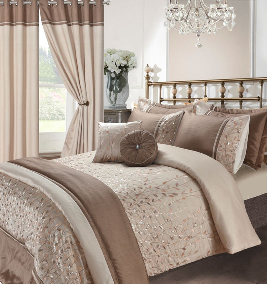 Marie Embroidered Leaf Sequin Duvet Cover Set – Luxury Glamour Bedding | Night Zone