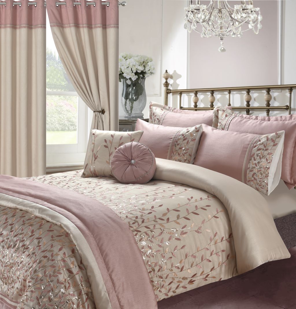 Marie Embroidered Leaf Sequin Duvet Cover Set – Luxury Glamour Bedding | Night Zone