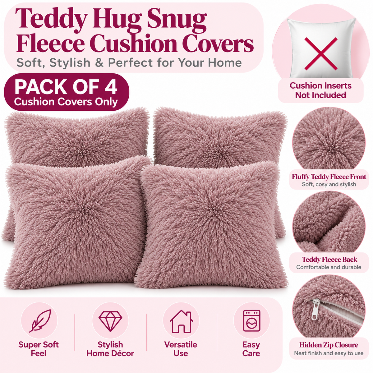 Teddy Hug Fleece Cushion Cover – Soft Fluffy Snug Cuddle Cushion Cover | Night Zone
