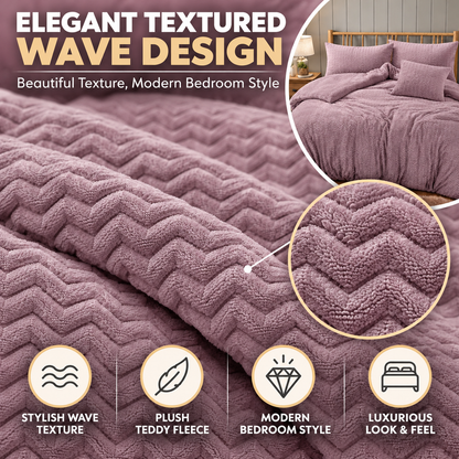 Teddy Fleece Waves Duvet Cover Set with Matching Cushion Covers | Night Zone