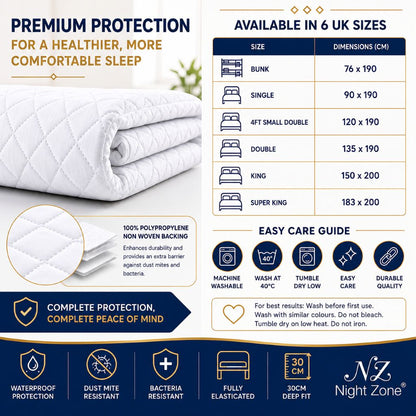 Microfiber Quilted Waterproof Mattress Protector Extra Deep 30cm – Soft Breathable Mattress Cover | Night Zone