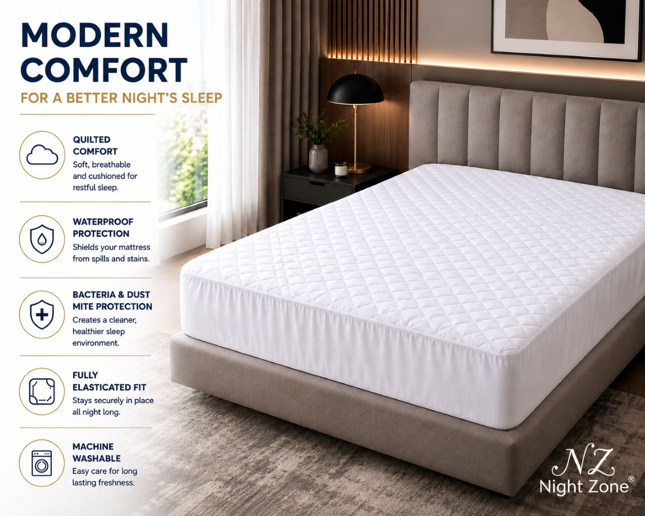 Microfiber Quilted Waterproof Mattress Protector Extra Deep 30cm – Soft Breathable Mattress Cover | Night Zone