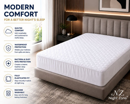 Microfiber Quilted Waterproof Mattress Protector Extra Deep 30cm – Soft Breathable Mattress Cover | Night Zone