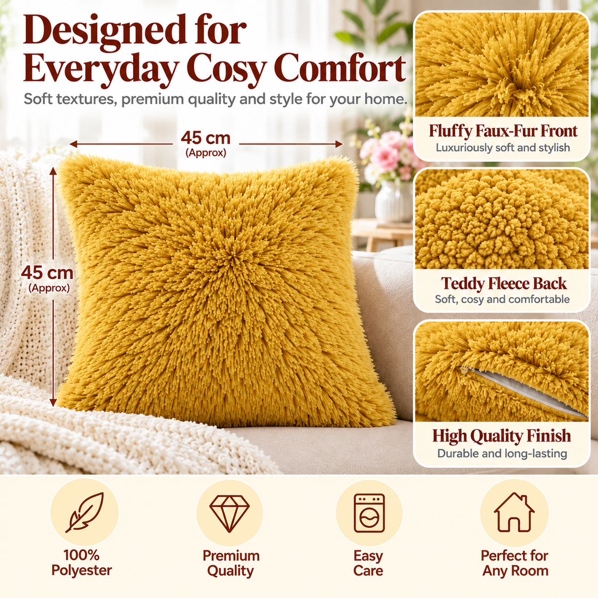 Teddy Hug Fleece Cushion Cover – Soft Fluffy Snug Cuddle Cushion Cover | Night Zone