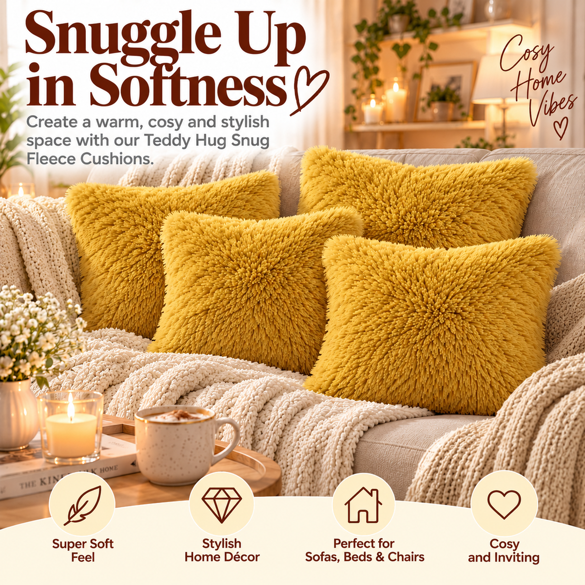 Teddy Hug Fleece Cushion Cover – Soft Fluffy Snug Cuddle Cushion Cover | Night Zone