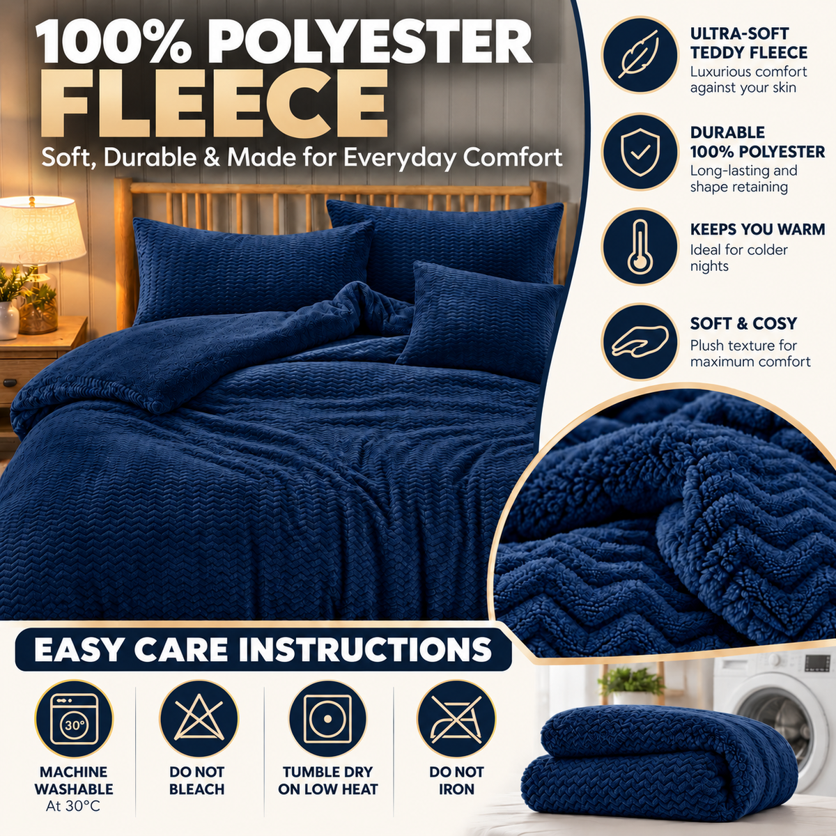 Teddy Fleece Waves Duvet Cover Set with Matching Cushion Covers | Night Zone