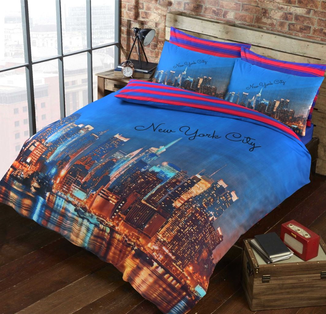 3D New York City Printed Poly-cotton Duvet Cover Set | Night Zone