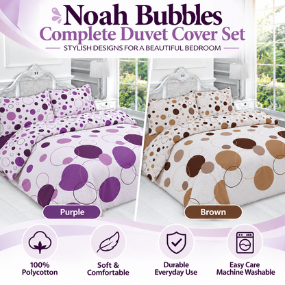 Noah Printed Polycotton Duvet Cover Set – Soft Easy Care Bedding | Night Zone