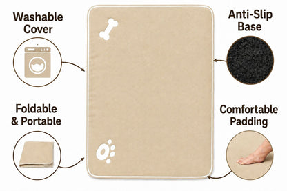 Bone & Paw Print Washable Pet Bed for Dogs and Cats Soft 100% Polyester Sleeping Cushion with Removable Zipper