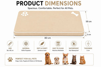 Bone & Paw Print Washable Pet Bed for Dogs and Cats Soft 100% Polyester Sleeping Cushion with Removable Zipper