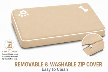 Bone & Paw Print Washable Pet Bed for Dogs and Cats Soft 100% Polyester Sleeping Cushion with Removable Zipper