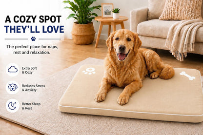 Bone & Paw Print Washable Pet Bed for Dogs and Cats Soft 100% Polyester Sleeping Cushion with Removable Zipper