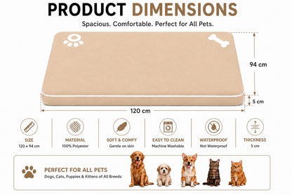 Bone & Paw Print Washable Pet Bed for Dogs and Cats Soft 100% Polyester Sleeping Cushion with Removable Zipper