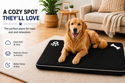 Bone & Paw Print Washable Pet Bed for Dogs and Cats Soft 100% Polyester Sleeping Cushion with Removable Zipper