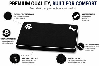 Bone & Paw Print Washable Pet Bed for Dogs and Cats Soft 100% Polyester Sleeping Cushion with Removable Zipper