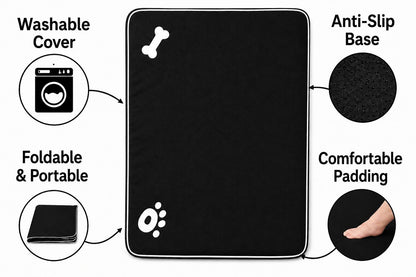 Bone & Paw Print Washable Pet Bed for Dogs and Cats Soft 100% Polyester Sleeping Cushion with Removable Zipper