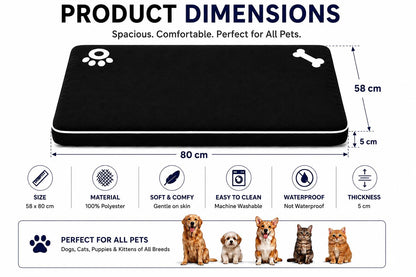 Bone & Paw Print Washable Pet Bed for Dogs and Cats Soft 100% Polyester Sleeping Cushion with Removable Zipper