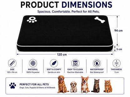 Bone & Paw Print Washable Pet Bed for Dogs and Cats Soft 100% Polyester Sleeping Cushion with Removable Zipper