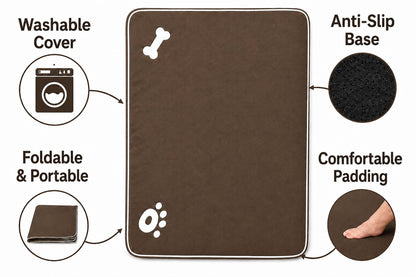 Bone & Paw Print Washable Pet Bed for Dogs and Cats Soft 100% Polyester Sleeping Cushion with Removable Zipper
