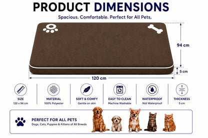 Bone & Paw Print Washable Pet Bed for Dogs and Cats Soft 100% Polyester Sleeping Cushion with Removable Zipper