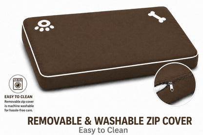 Bone & Paw Print Washable Pet Bed for Dogs and Cats Soft 100% Polyester Sleeping Cushion with Removable Zipper