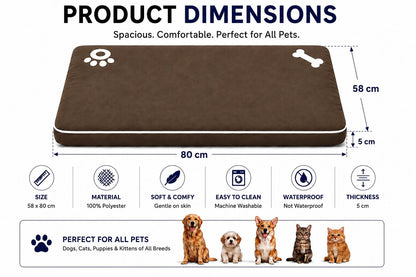 Bone & Paw Print Washable Pet Bed for Dogs and Cats Soft 100% Polyester Sleeping Cushion with Removable Zipper