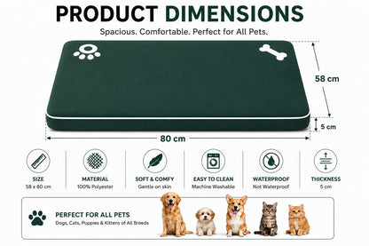 Bone & Paw Print Washable Pet Bed for Dogs and Cats Soft 100% Polyester Sleeping Cushion with Removable Zipper