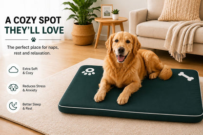 Bone & Paw Print Washable Pet Bed for Dogs and Cats Soft 100% Polyester Sleeping Cushion with Removable Zipper