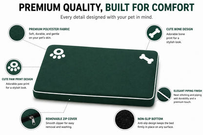 Bone & Paw Print Washable Pet Bed for Dogs and Cats Soft 100% Polyester Sleeping Cushion with Removable Zipper