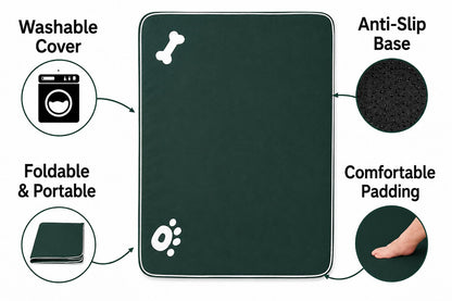 Bone & Paw Print Washable Pet Bed for Dogs and Cats Soft 100% Polyester Sleeping Cushion with Removable Zipper