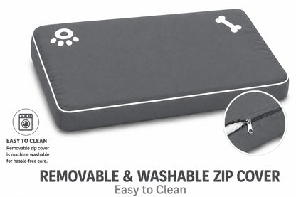 Bone & Paw Print Washable Pet Bed for Dogs and Cats Soft 100% Polyester Sleeping Cushion with Removable Zipper